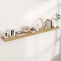 Long oak floating wall shelf with invisible bracket design, rectangular plank
