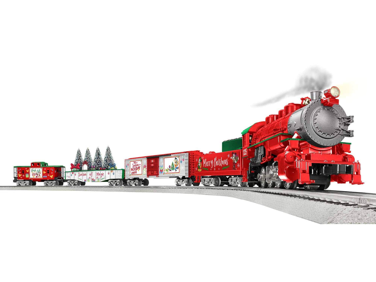 Red holiday steam train engine with front details and smokestack