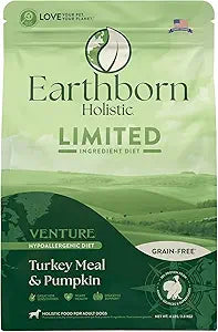 Earthborn Limited Ingredient dog food bag with turkey meal and pumpkin, grain-free