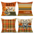 Set of 4 fall decorative pillow covers with pumpkin, plaid, and striped designs
