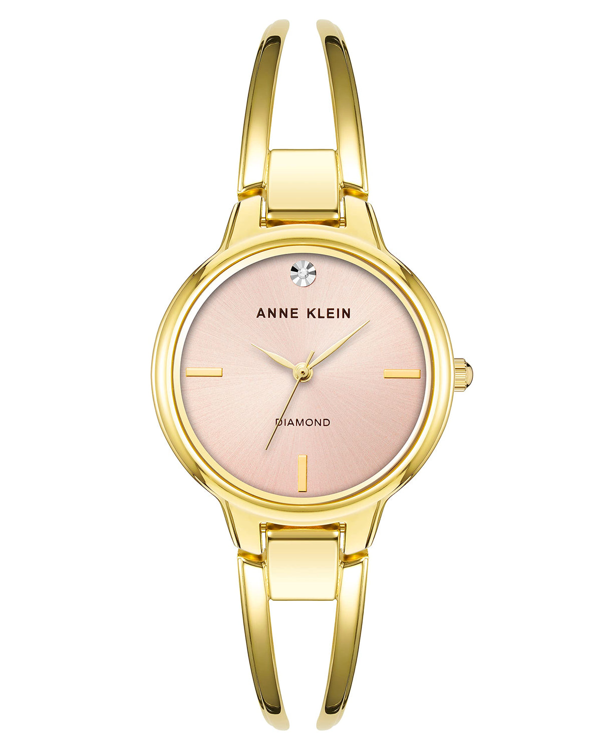 Women’s gold diamond accent quartz watch with light dial bracelet band