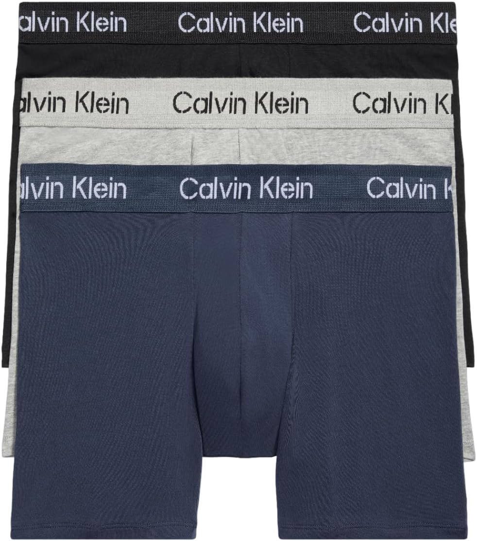 Men's Calvin Klein cotton stretch boxer briefs, navy 3-pack with logo waistband