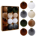 Velvet Christmas ornament balls set, assorted brown, white, green, and gray, 80mm