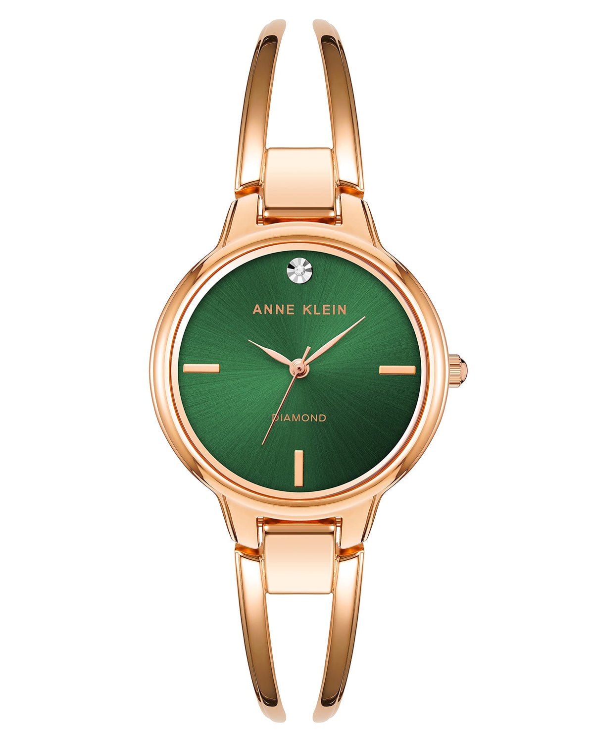 Women’s rose gold diamond accent quartz watch with green dial and bracelet band