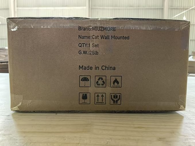 MIUZMORE cat wall mounted set box label with size and Made in China