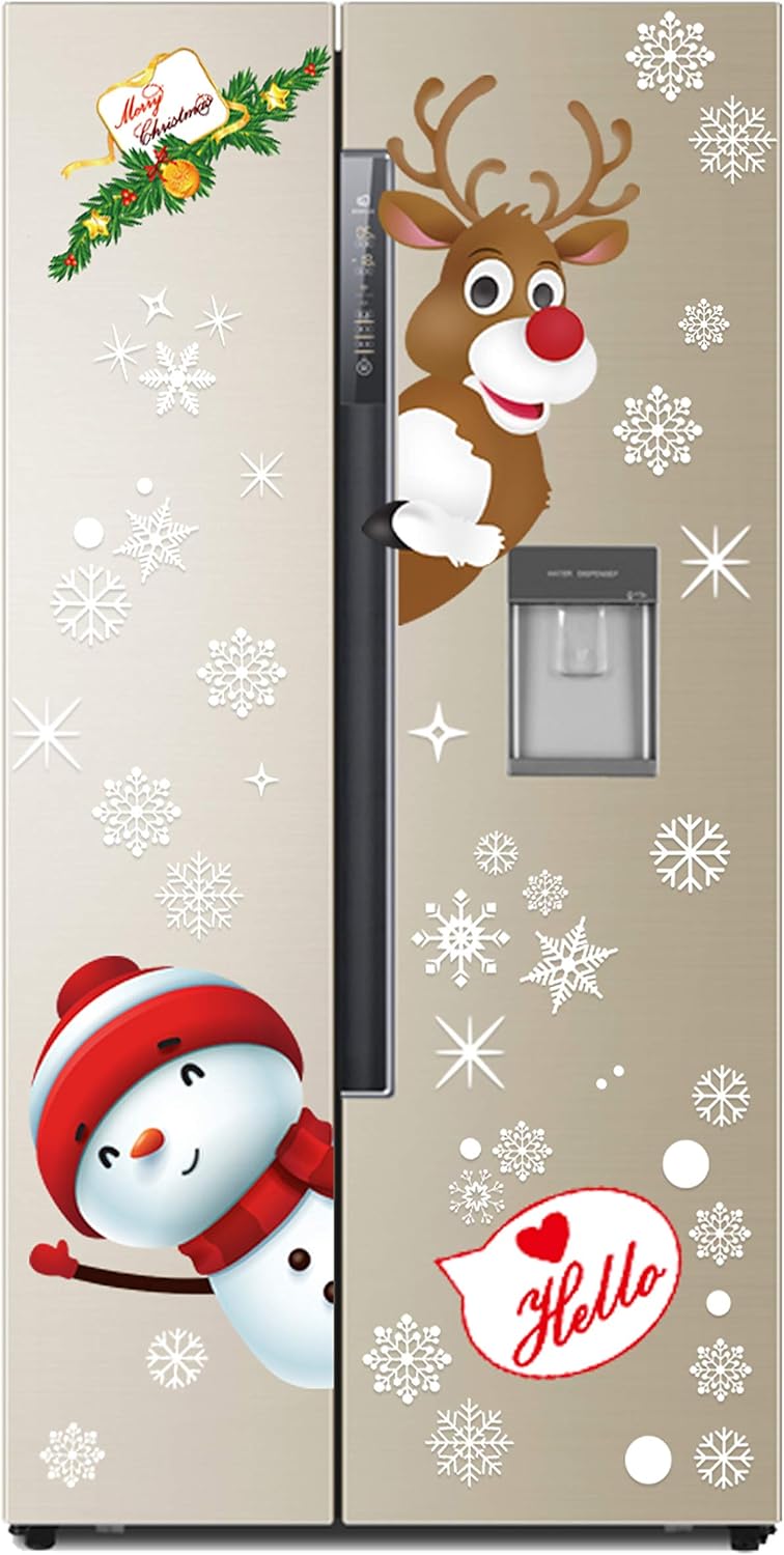 Christmas window sticker set for doors with Santa, reindeer, holly, and snowflakes