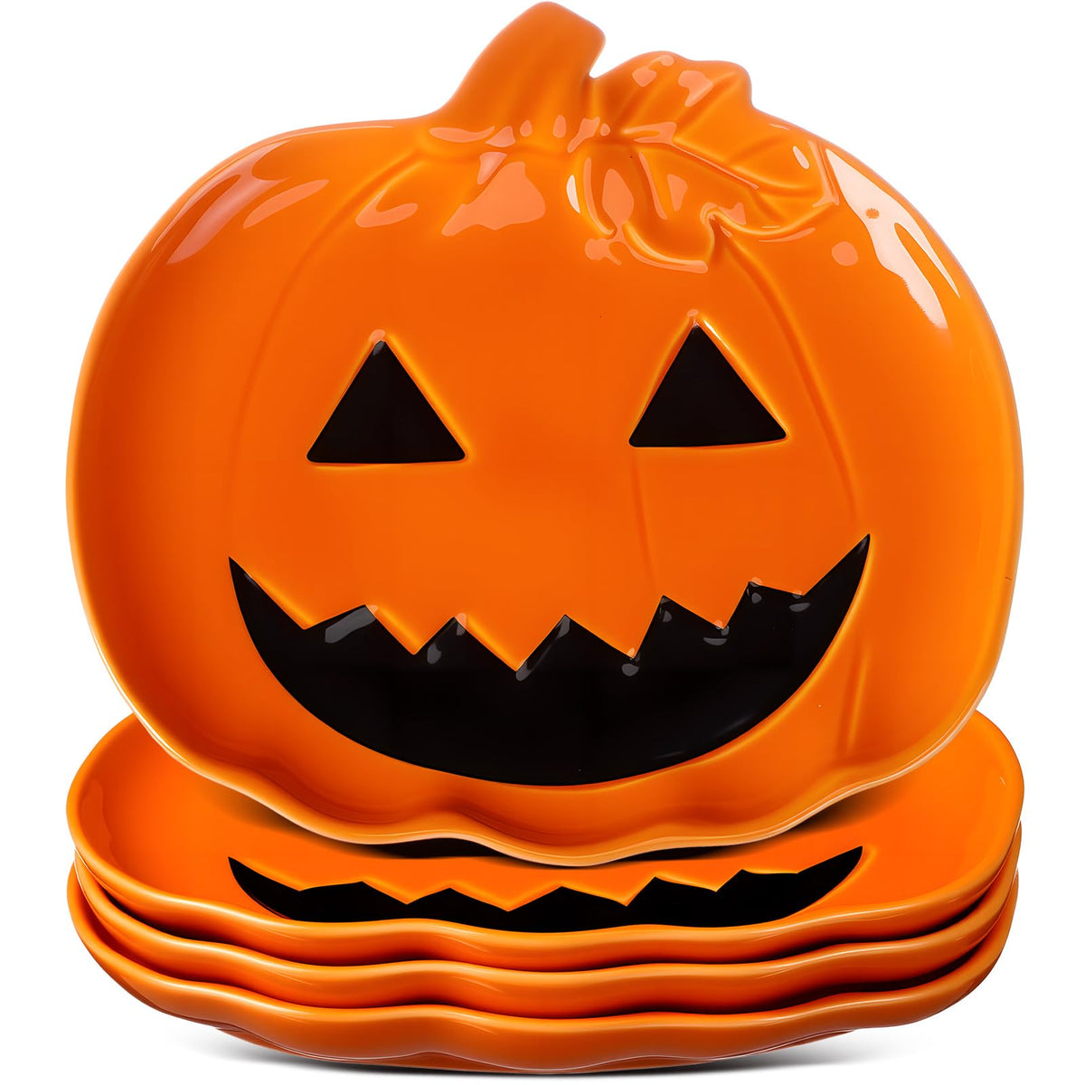 Orange jack-o'-lantern ceramic candy dish with smiling face