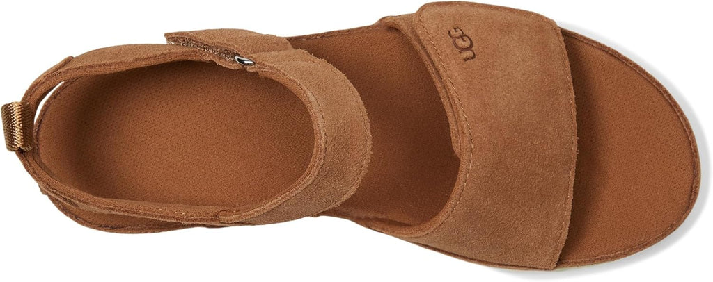 Children's Goldenstar suede sandals in chestnut brown, side view with cushioned footbed