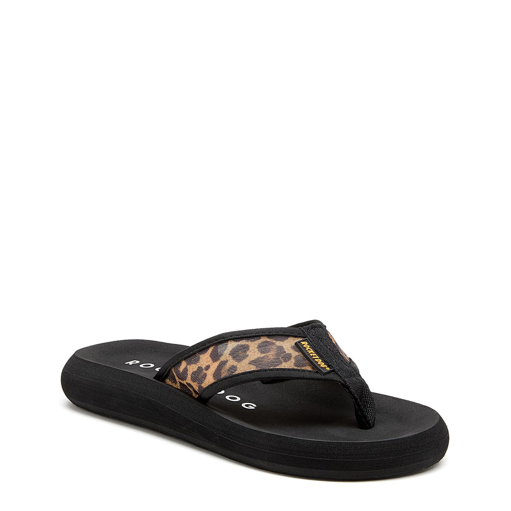 Rocket Dog women's leopard-print thong flip-flop with black foam sole
