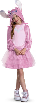 Girls’ pink Angel costume dress with hood, character ear headpiece, and tulle skirt