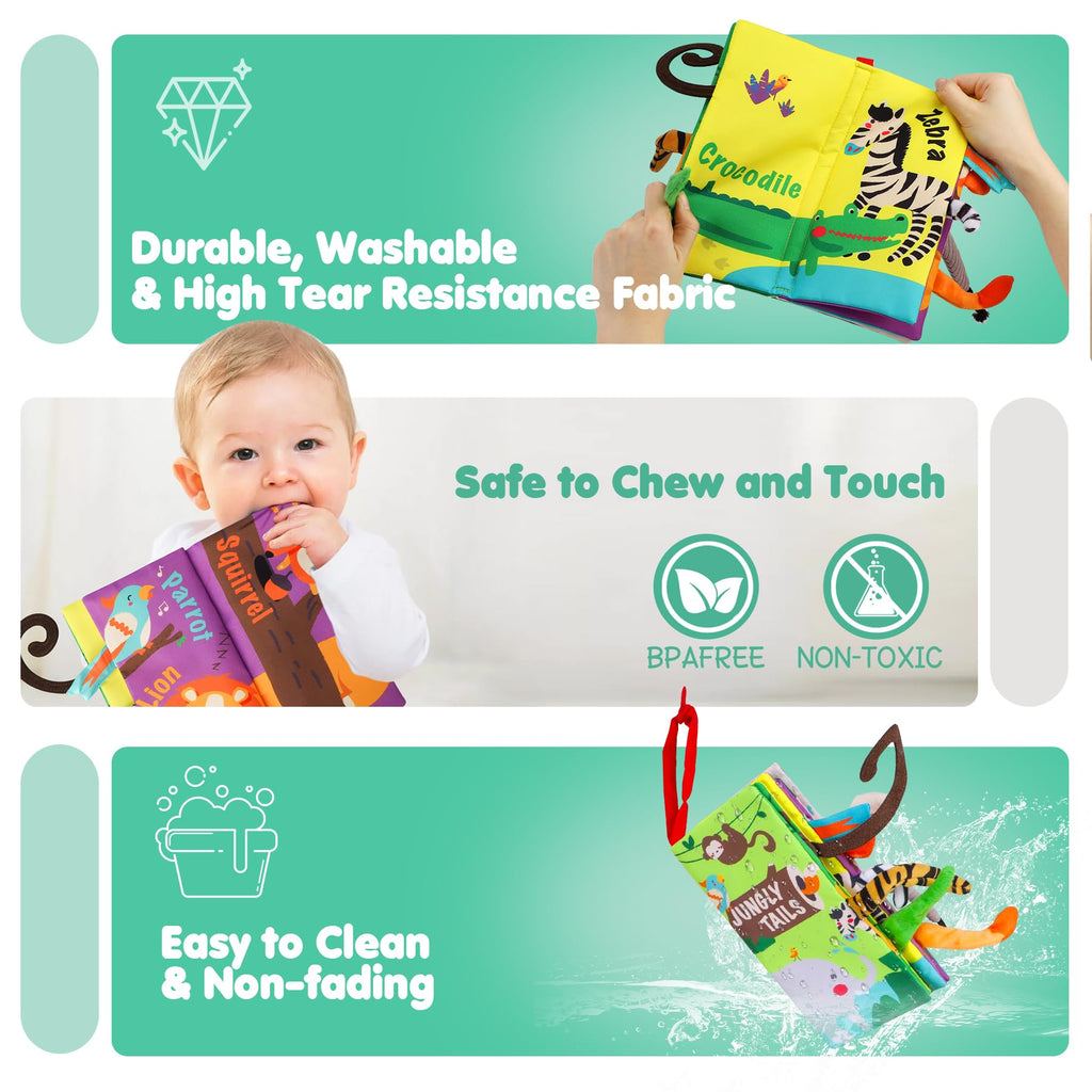 Touch-and-feel animal tail fabric soft book with durable, washable and non-toxic design