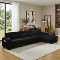 Black corduroy L-shaped modular sectional sofa with chaise and detachable footrest