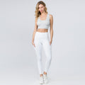 White ribbed sports bra and leggings set with pockets