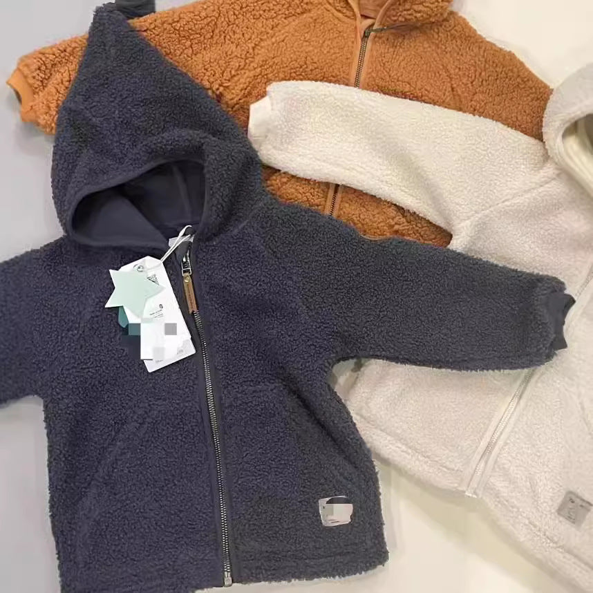 Kids fleece zip-up jacket set, navy hooded fleece with navy zip and side pocket