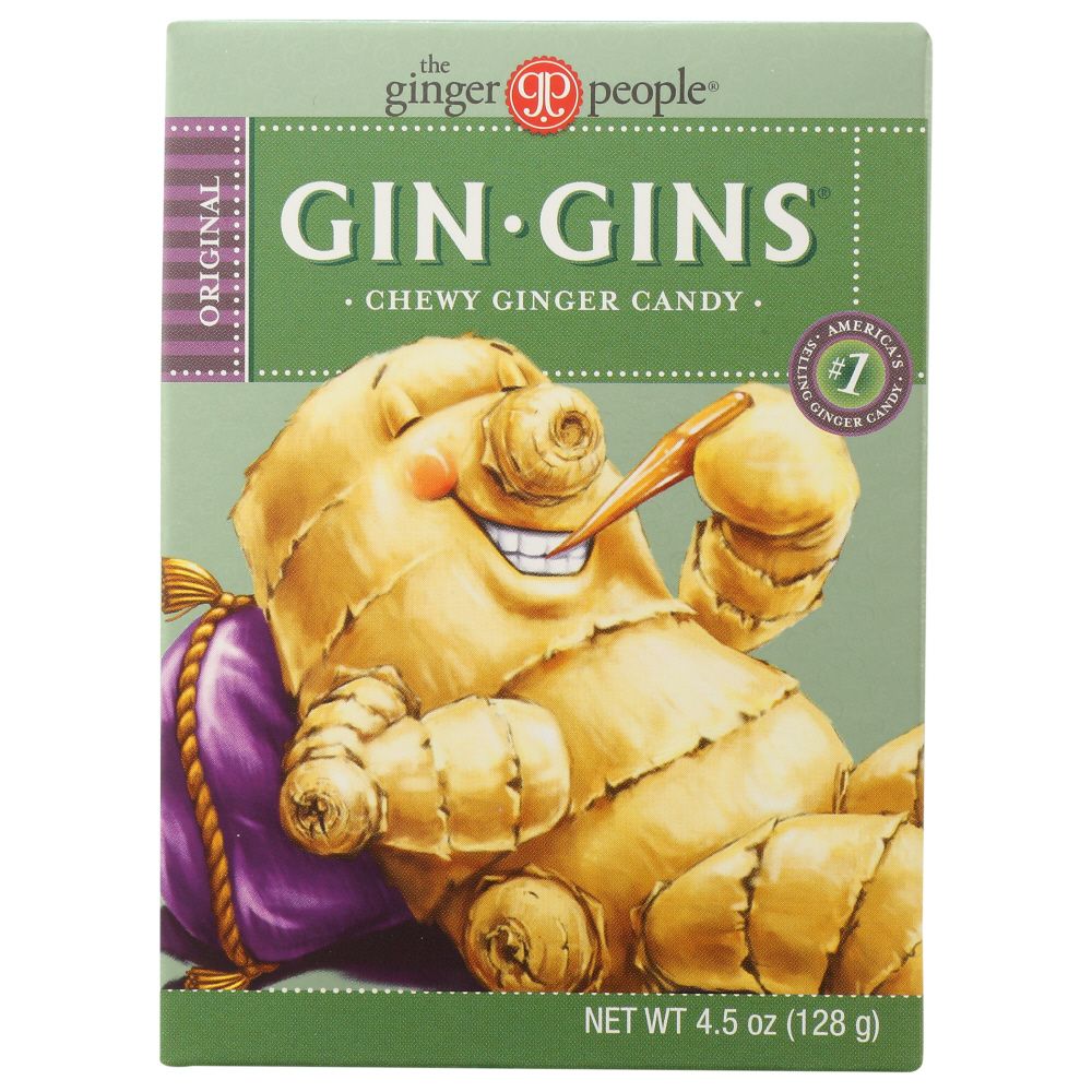 Chewy ginger candy box with cartoon ginger and hands art, green package