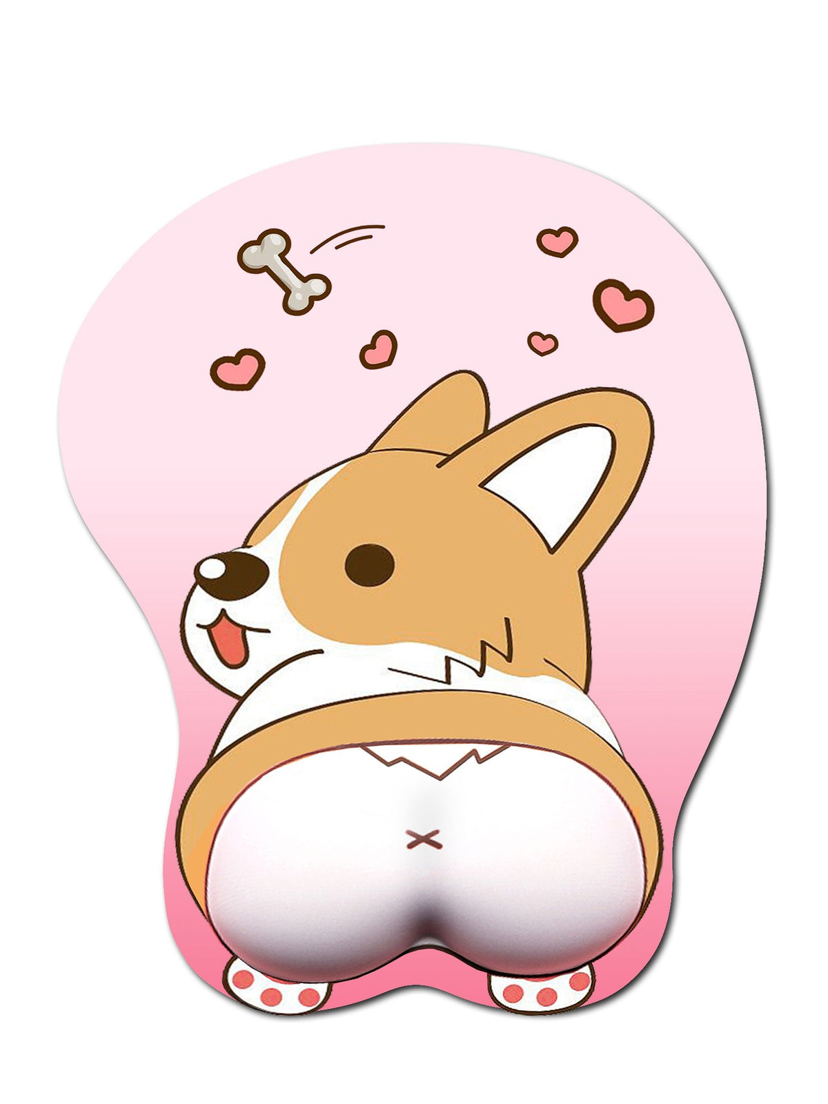 Pink corgi cartoon wrist rest mouse pad shaped like a paw with heart motifs