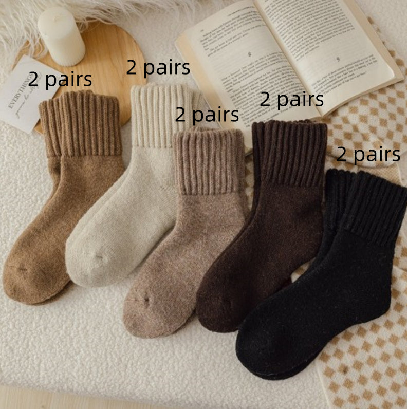 Children's thick wool tube socks set, ribbed cuffs, multiple neutral and dark colors