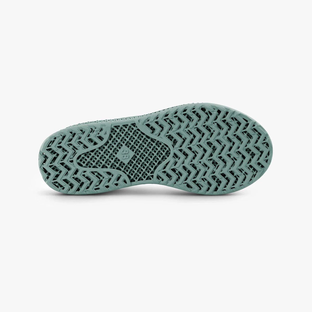 Green 3D-printed casual sneakers outsole with zigzag tread pattern