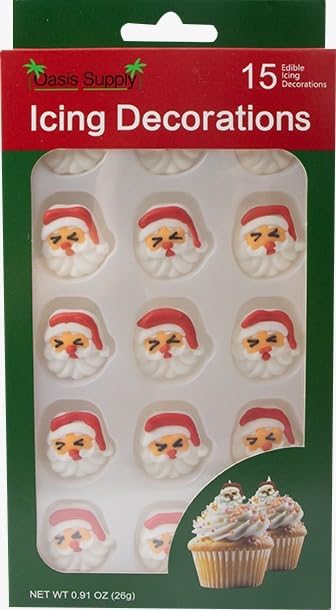 Edible icing cake decorations pack featuring Santa face rounds, 15 pieces