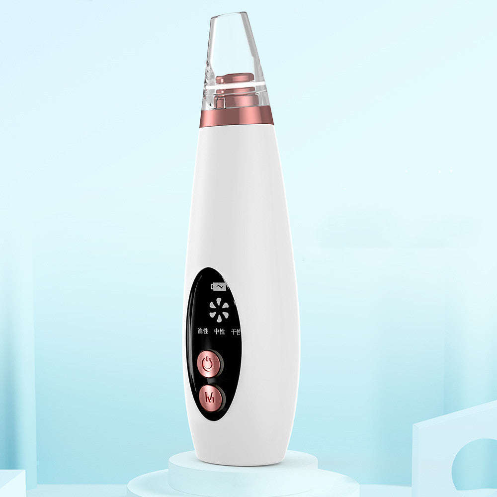 White facial vacuum cleansing device on stand with rose-gold ring and control panel