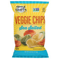 Sea-salted veggie chips snack bag, yellow with veggie-chip graphics