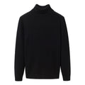 Mens black turtleneck sweater with ribbed collar and sleeve cuffs