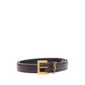 Women’s Saint Laurent belt with square gold buckle and dark leather strap