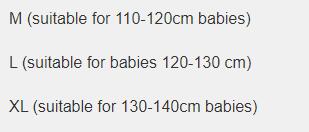 Size options: M 110–120 cm, L 120–130 cm, XL 130–140 cm