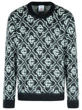 Men's black mohair-blend sweater with monogram geometric pattern, crew neck, long sleeves