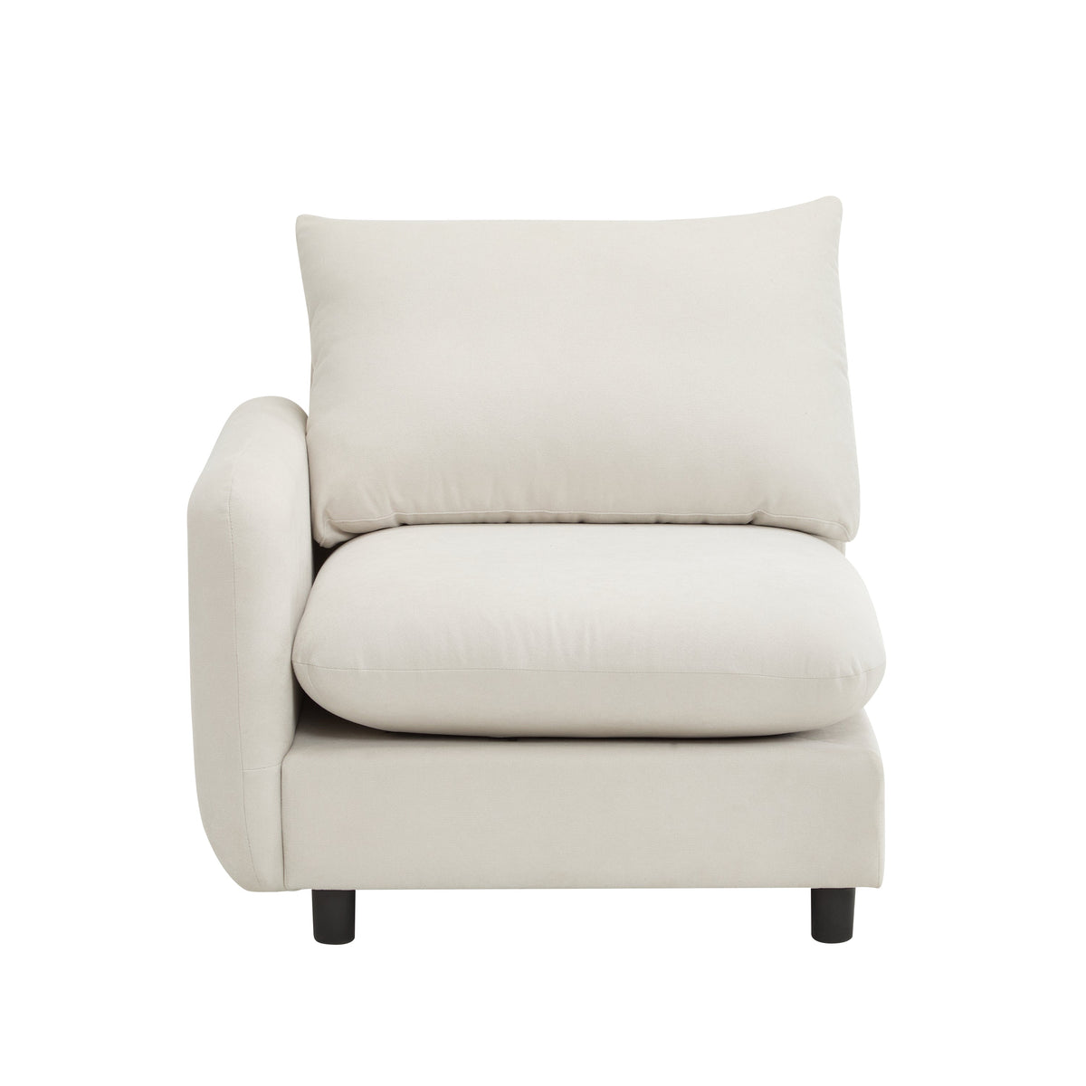 White sectional sofa side chair with tall back pillow and rounded arm
