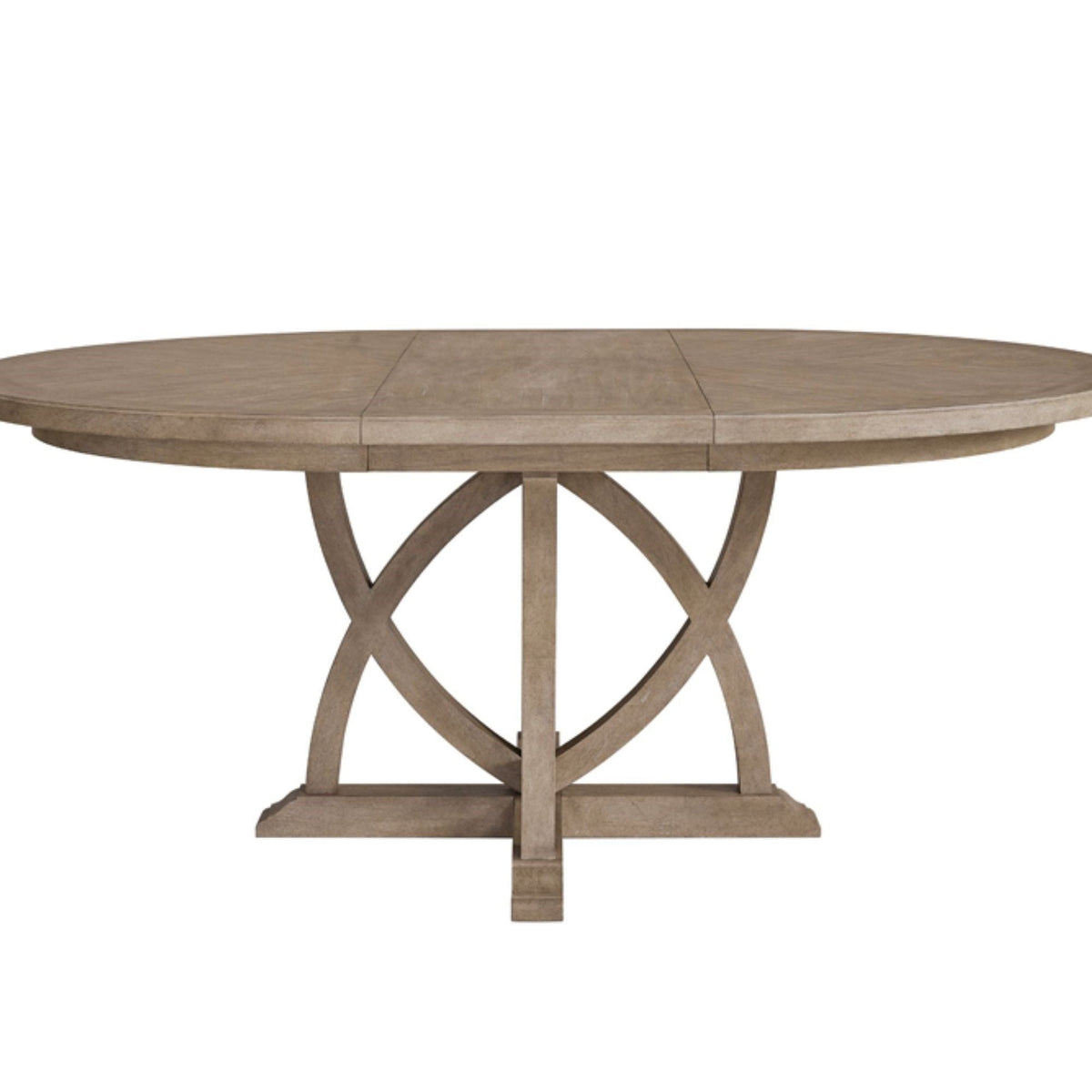 Sand round extendable dining table with pedestal base and X-style support frame