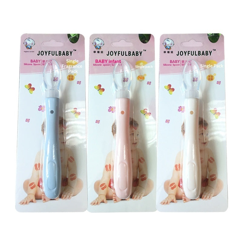 Joyfulbaby infant silicone soft-tip spoon, light blue handle, single pack