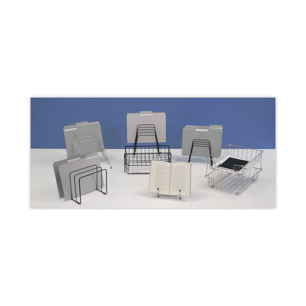 Wire desk tray organizer set showing multiple trays for organizing letter-size papers