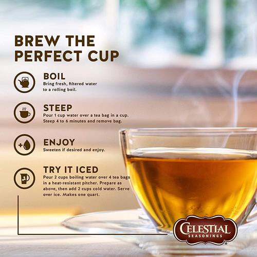 Brew instructions for Sleepytime herbal tea with glass cup and tea