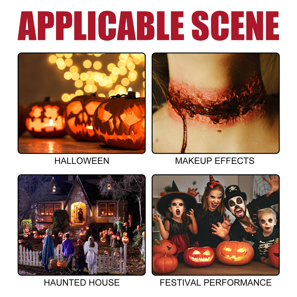 Halloween makeup effects set collage with haunted and festival scenes