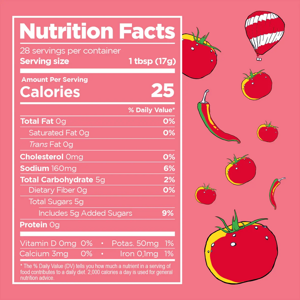 Nutrition facts label graphic for 78 Spicy Ketchup