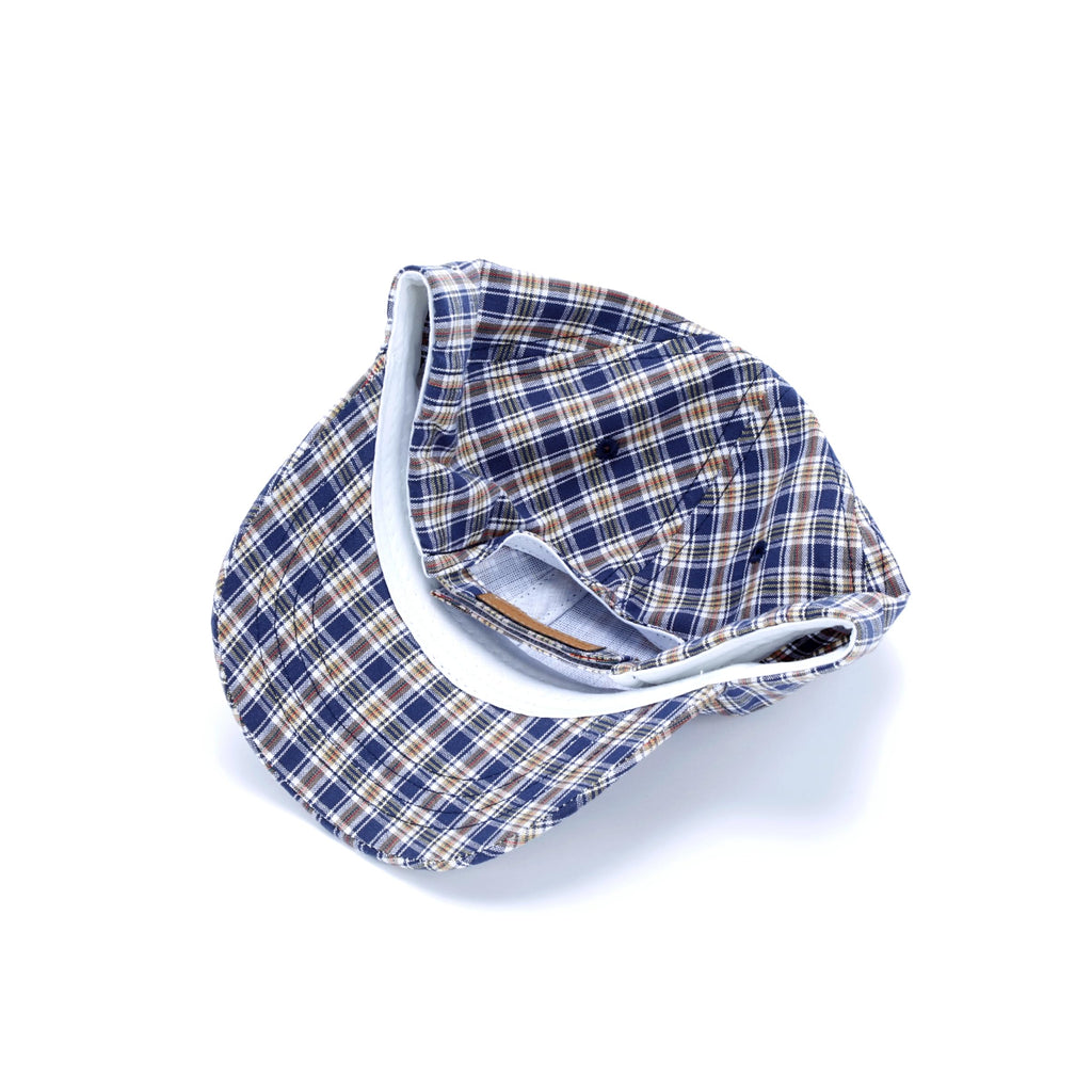 Kids blue plaid baseball cap with inside label and adjustable strap