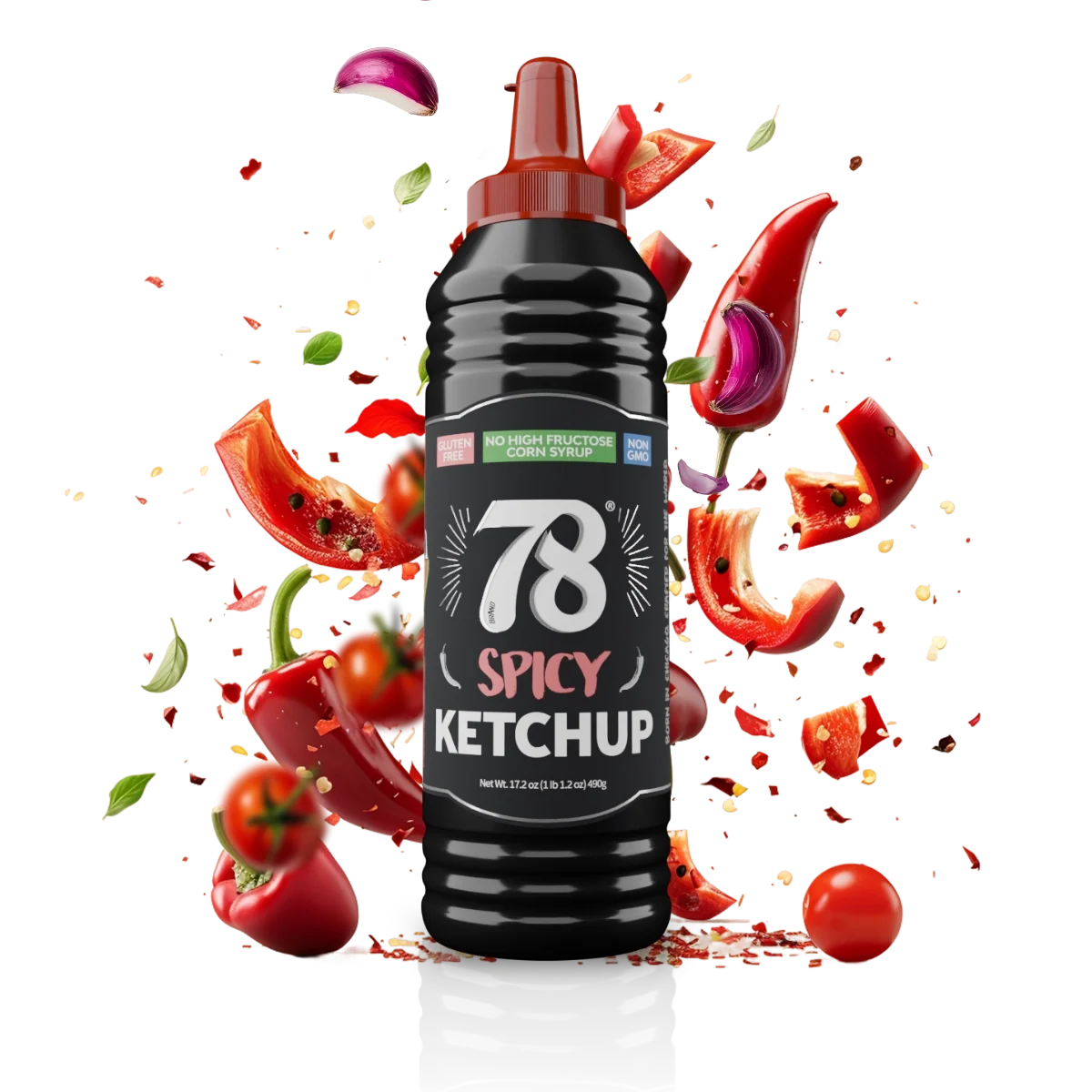 78 Spicy Ketchup squeeze bottle with tomato and chili pieces
