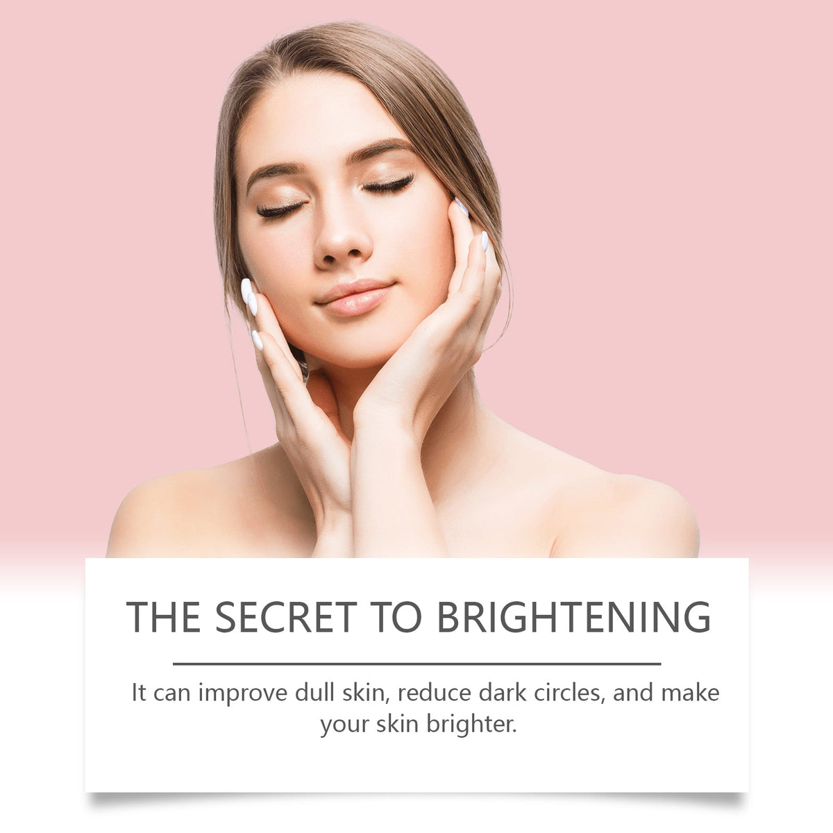 Moisturizing skincare on face, woman with hands on cheeks and eyes closed