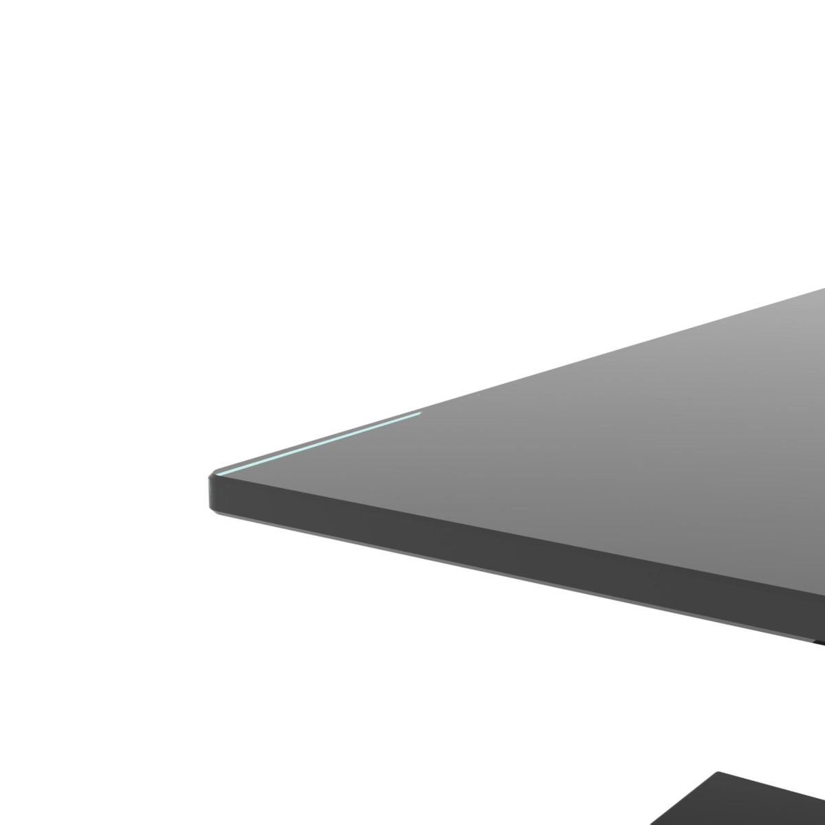 Black-edged corner detail of a clear glass tabletop