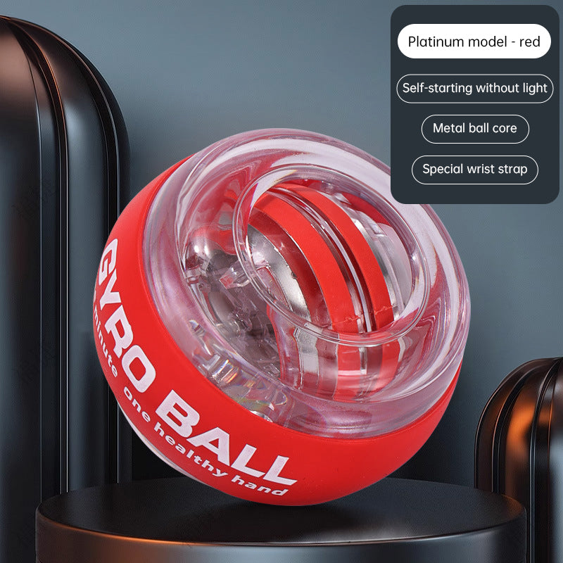 Red wrist gyro ball exerciser with clear cover and metal ball core, wrist strap