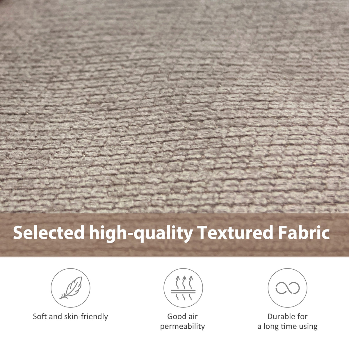 Textured warm grey upholstery fabric with soft, breathable weave