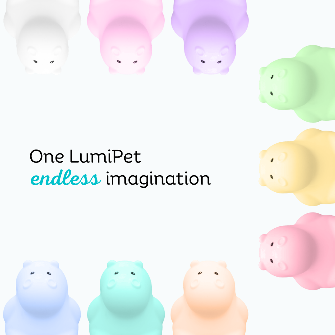 LumiPets Honey hippo touch night light in multiple colors: pink, purple, green, blue
