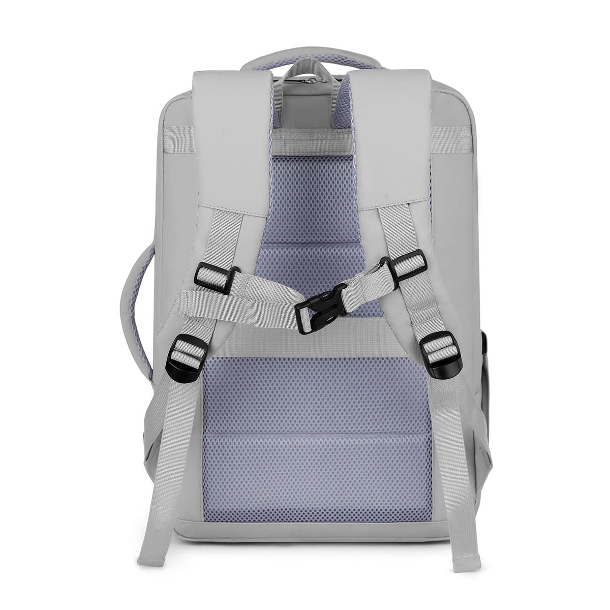 Storm gray backpack back panel with padded shoulder straps and mesh ventilation