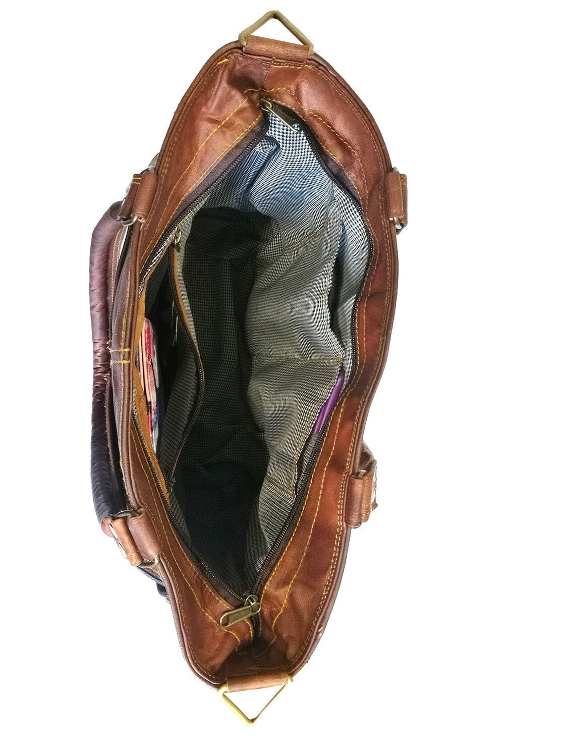 Terry tote bag side view with zipper opening and dark interior lining