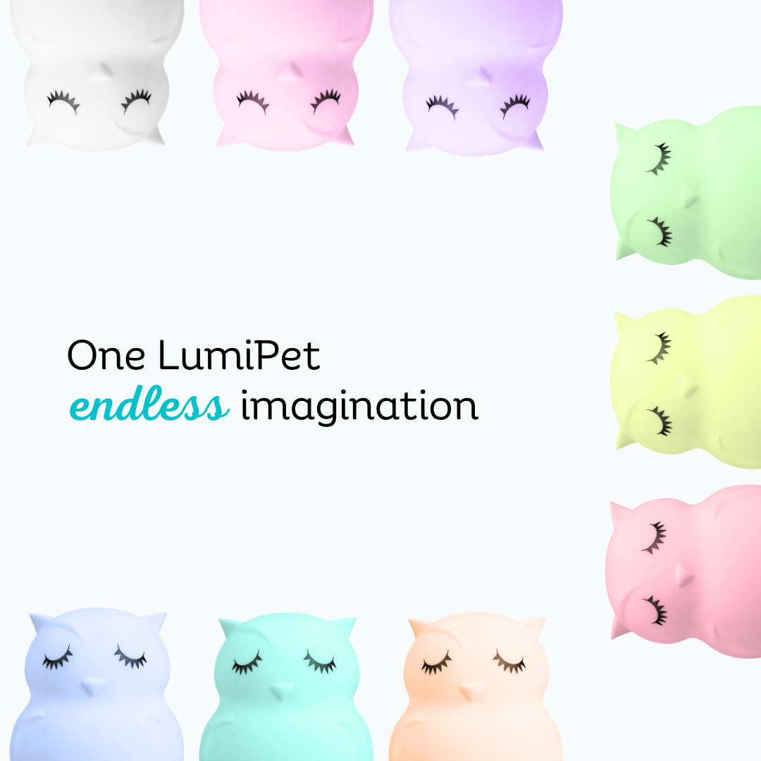 Assorted pastel owl touch night lights with closed eyes on display