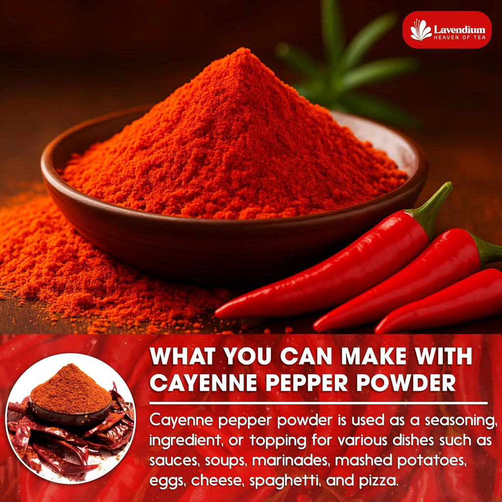 Brown bowl piled with red cayenne pepper powder and whole red chili peppers