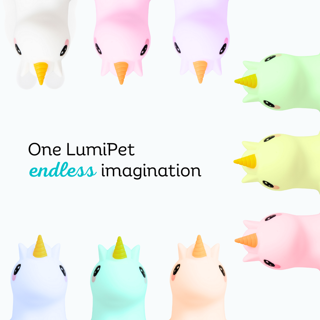 Unicorn night light in multiple glow colors with yellow horn