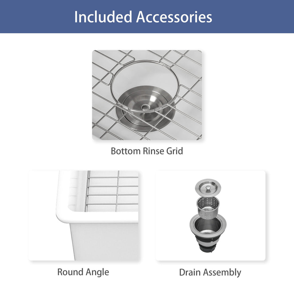 Sink accessory set: bottom rinse grid, round angle grid, and drain assembly