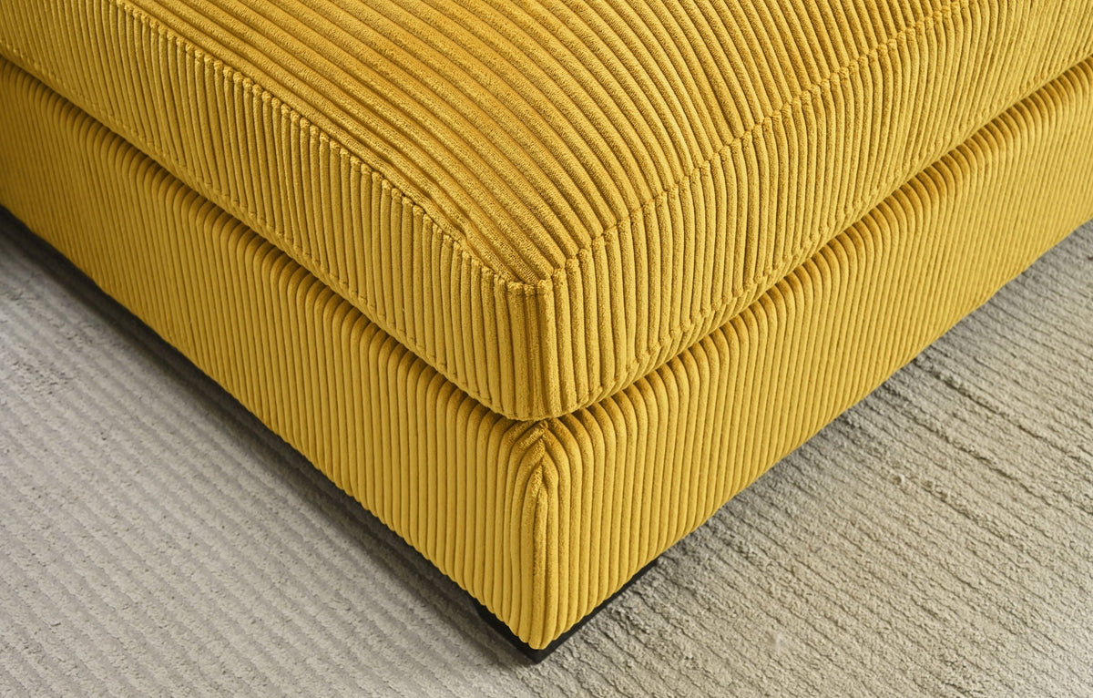 Corduroy sectional corner in mustard yellow with square, low profile legs